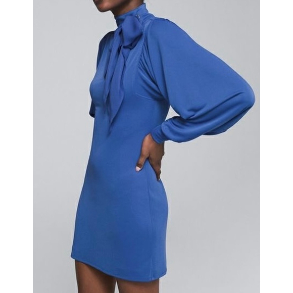 White House Black Market Blue Scarf Neck Shift Dress XS - Picture 3 of 16